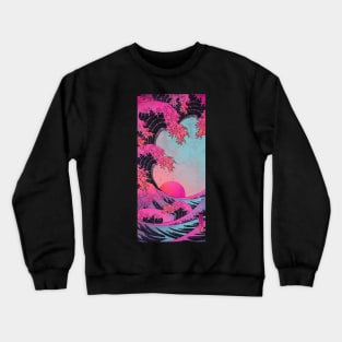 Japanese giant wave goes over the moon Crewneck Sweatshirt